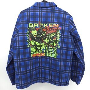 Broken Promises Men's Jacket BP Leash Plaid Large Blue/Black Checkered - NWT